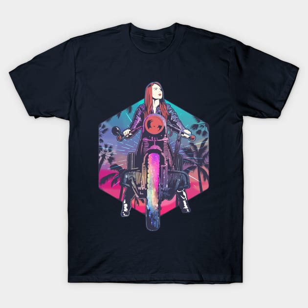 Female Biker, Biking Girl, Biker Girl, Retro Vintage Motorcyclist Girl, Sassy Biker, Badass Lady Biker, Biker Mom, Biking Mom, Racer Woman, Motorbiker Girl Who Ride Motorcycle, Motorbike Rider Girl T-Shirt by BicycleStuff